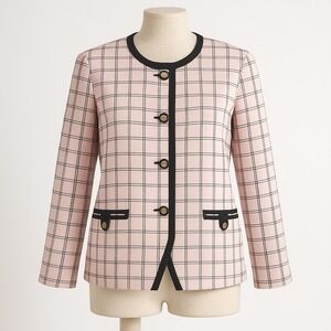 Vtg Y2K Pink Black Plaid Blazer Jacket 16 Button Elle Woods Coquette Preppy